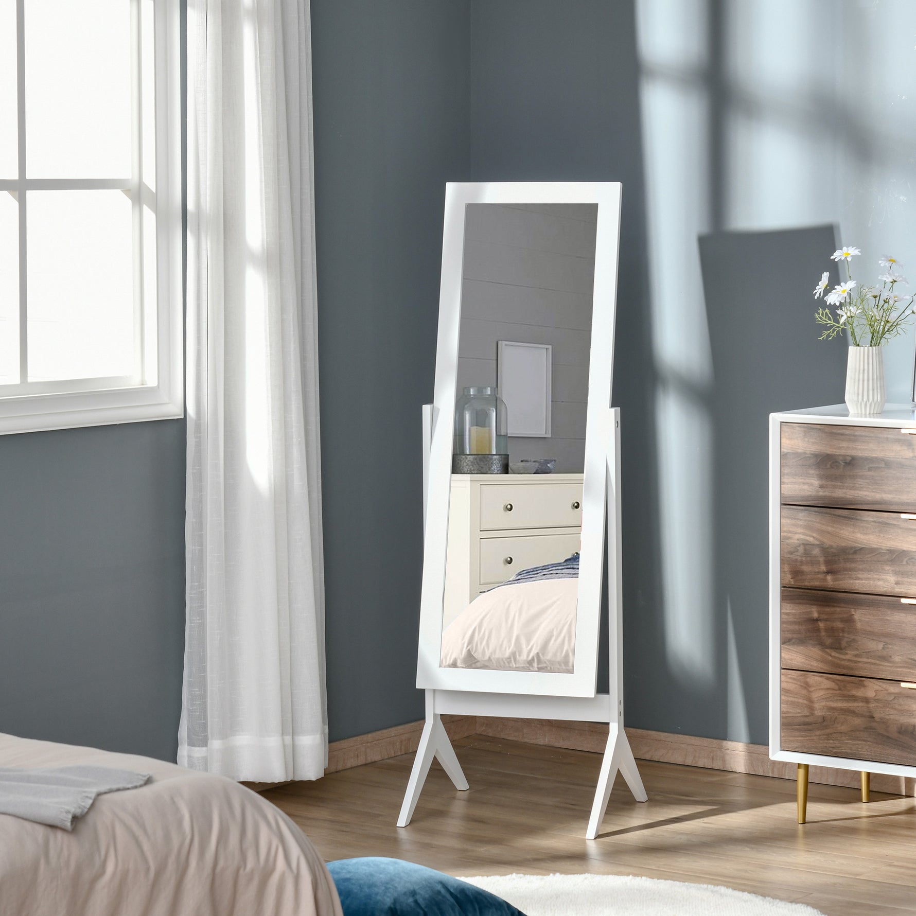 Miroir en Pied Grand Miroir de Sol Inclinaison réglable pour Dressing Chambre dim. 47L x 46l x 148H cm en blanc