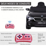 Voiture électrique Enfants 6 V 3 Km/h Max. Effets sonores et Lumineux télécommande Incluse Noir BMW 6 GT