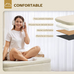 Banc de rangement, bout de lit avec couvercle, pieds en bois, capacité 65 L, jusqu'à 220 kg, 120x42x45cm, beige