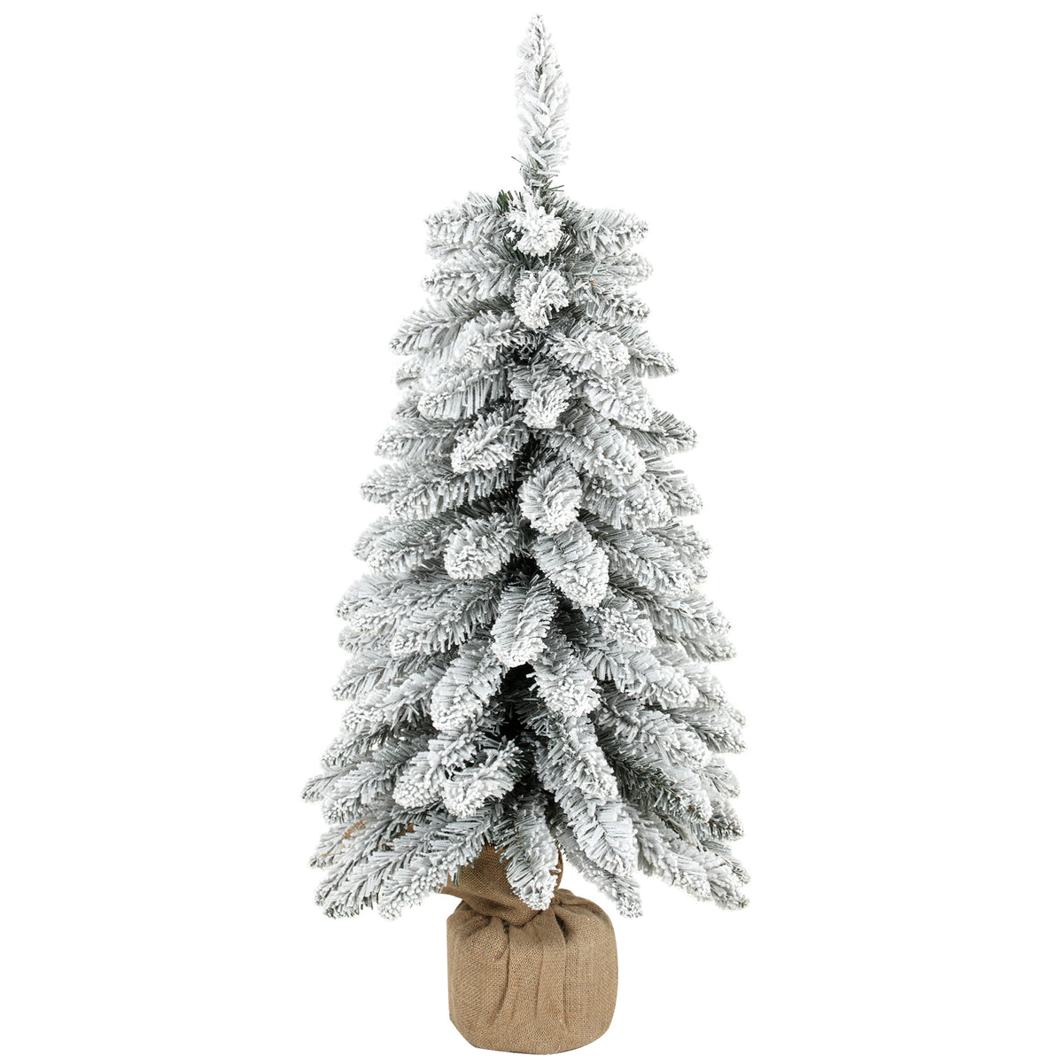 Sapin de Noël Artificiel 90 cm, 107 Embouts de Branches Enneigés en PVC, Base en Toile de Jute, Montage Rapide, Blanc