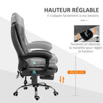 Fauteuil de bureau massant chauffant hauteur réglable dossier inclinable repose-pied + coussin lombaires intégrés