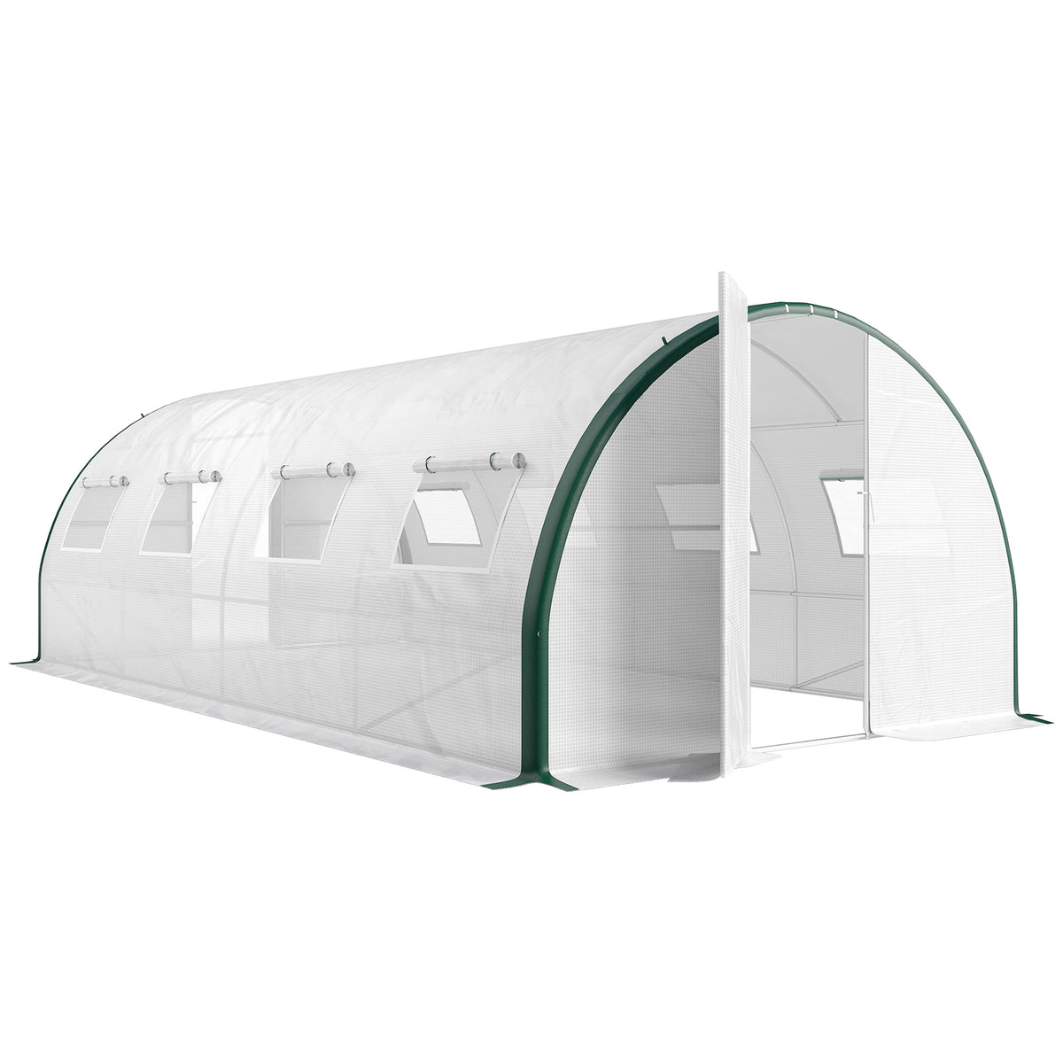 Serra a tunnel da giardino 18m², serra a tunnel con porte e 8 finestre, telo in PE 140g/m² 600 x 300 x 200 cm bianco
