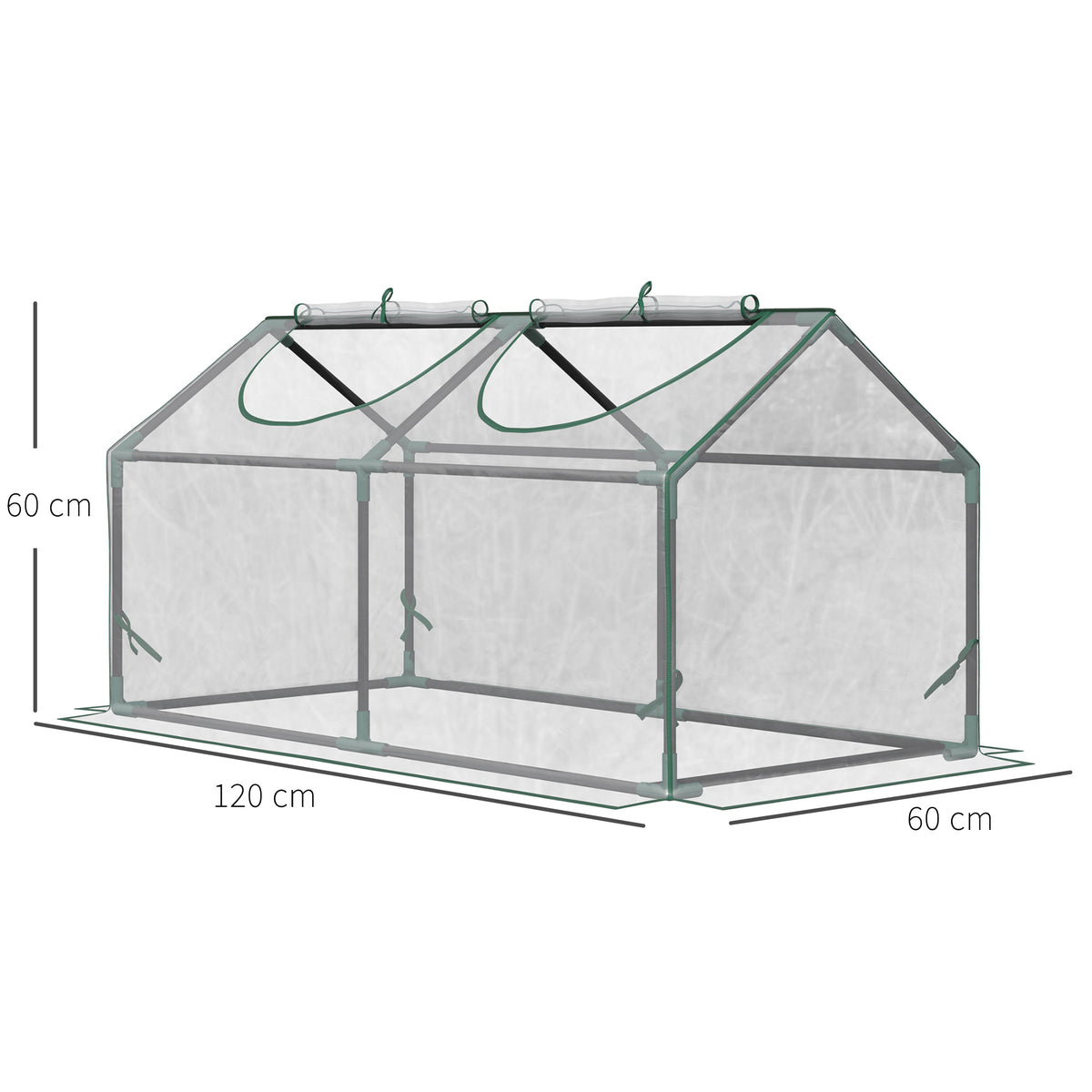 Serre de jardin mini serre 2 fenêtres enroulables couverture en PVC 120 x 60 x 60 cm transparent