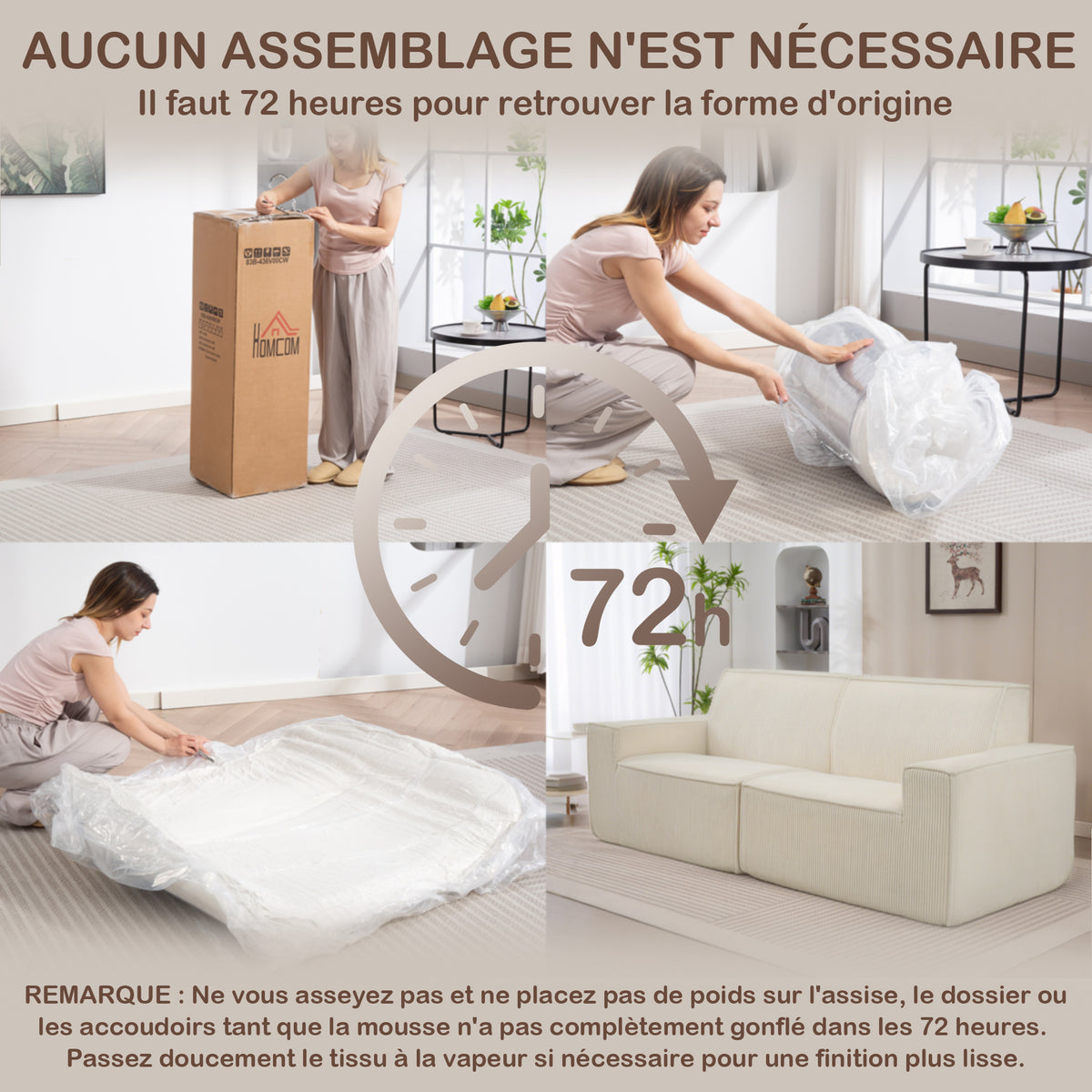 Canapé 3 places en velours côtelé 230 cm, canapé moderne, pas de montage nécessaire, beige-6