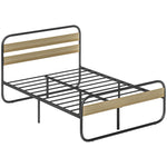 Lit double 140 x 190 cm, cadre de lit en acier style industriel, tête de lit et sommier inclus, aspect bois