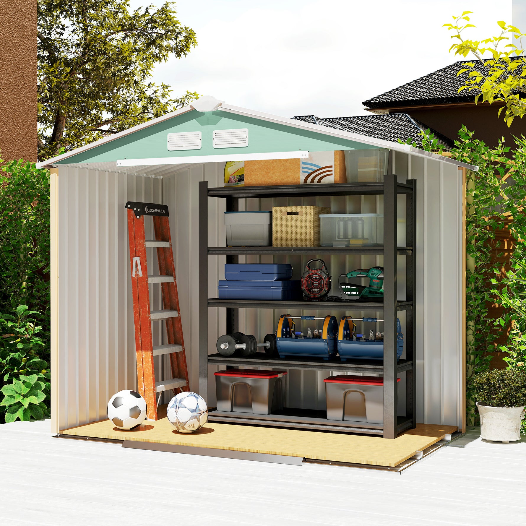 Abri de Jardin 2,42 m² - Remise pour Outils avec Fondation - cabanon Porte verrouillable - tôle d'acier Vert clair