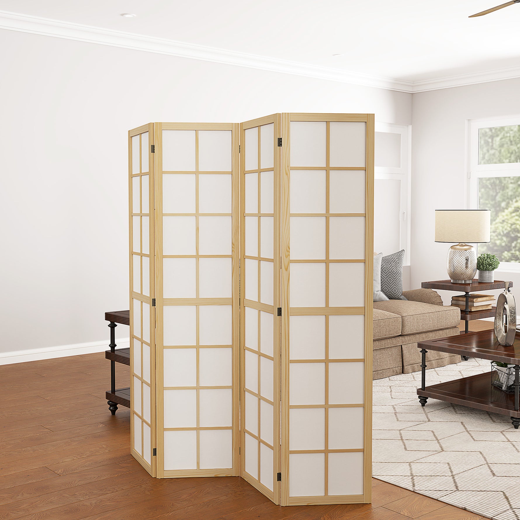 Paravent interieur pliable 4 panneaux 160 x 170 cm séparateur de pièce pour salon chambre à coucher maison, naturel