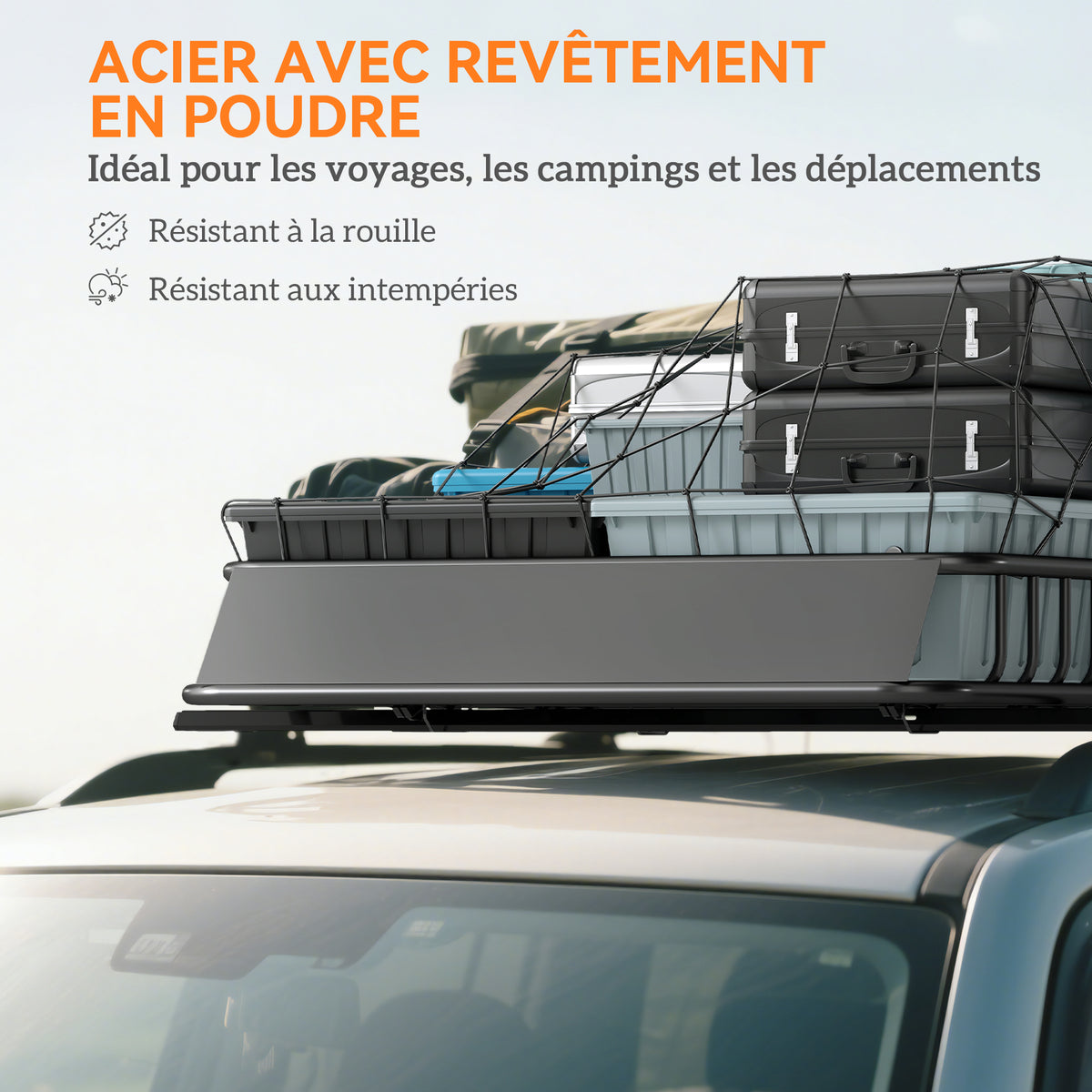 Porte-bagage pour voiture universel, galerie de toit pour voiture en acier charge 90,7 kg 110,5 x 99,5 x 18,5 cm, noir