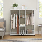 Armoire penderie meuble de rangement mobile 6 roulettes 120 x 40 x 128 cm en bois blanc