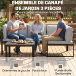 Salon de Jardin Mobilier de Terrasse 3 Pièces 4 Places Modulable avec Accoudoir Réglable Coussins Épais 16cm Gris-3