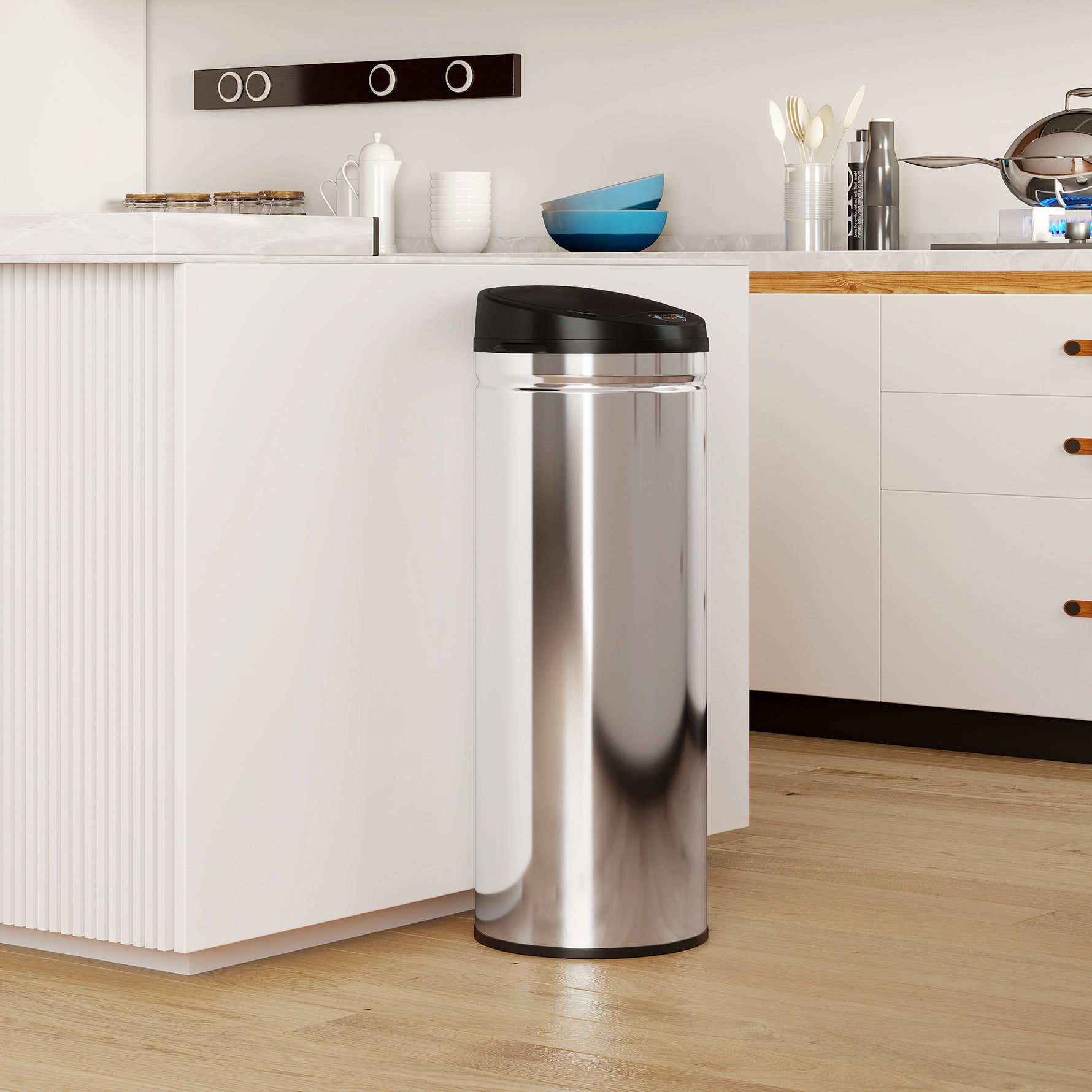 Poubelle cuisine automatique 50L acier inoxydable, poubelle à couvercle à fermeture en douceur, 30,5x30,5x85cm, argent