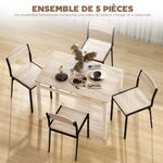 Ensemble table à manger 5 pièces avec 4 chaises lateau MDF coloris bois de chêne châssis métal noir