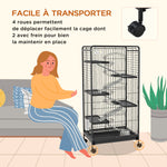 Cage pour Petits Animaux Roulante 5 Rampes 5 Plates-formes Plat et Bouteille d'Eau 250 ml Bac Inférieur Amovible