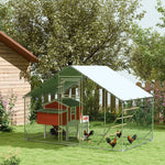 Enclos poulailler extérieur parc grillagé 6 m² avec perchoir et mangeoire acier galvanisé Ø25mm 300x200x195cm argent