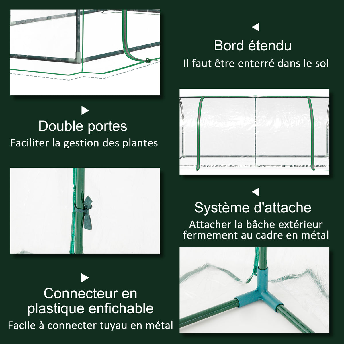 Serre de Jardin Tunnel mini serre tunnel serre à tomates 2L x 1l x 0,8H m Grande Porte zippée bâche Plastique Transparent métal époxy Vert