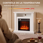 Cheminée Électrique 1800 W, Effet Flamme à 3 Niveaux de Luminosité, Fausse Cheminée avec Manteau, Effet Bois Blanc