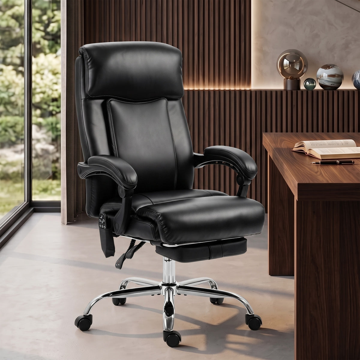 Fauteuil de Bureau Massant Vibrant et Chauffant, Chaise Bureau Ergonomique en PU avec Hauteur Réglable, Noir