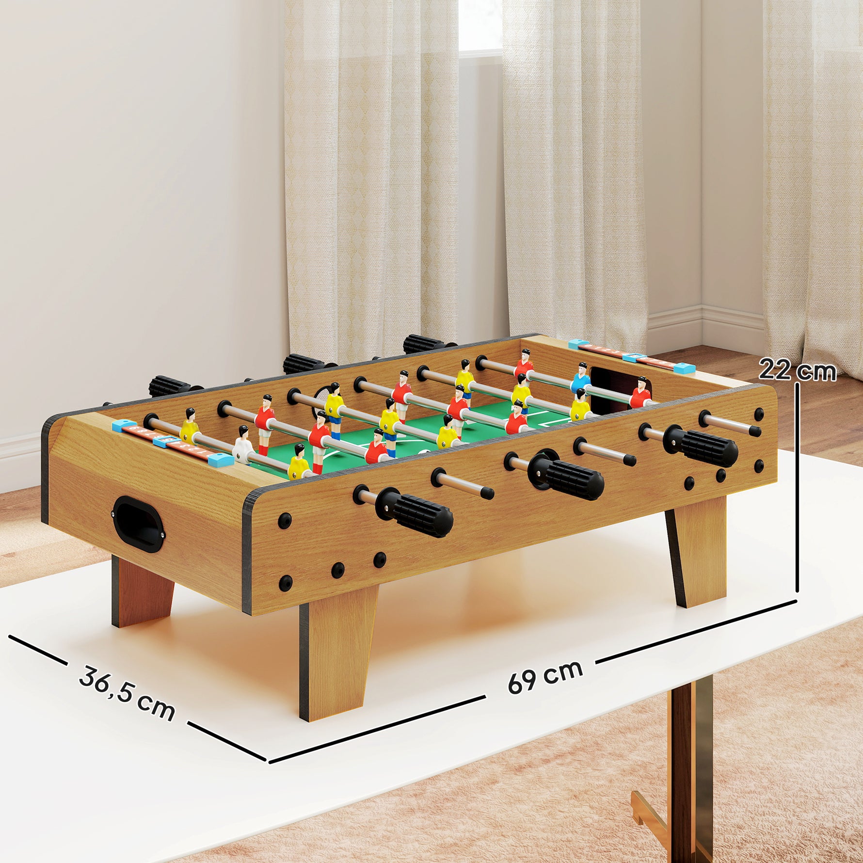 Table baby-foot pour enfants à partir de 6 ans 2 ballons 18 joueurs 69 x 37 x 24 cm