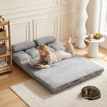 Chauffeuse 2 places canapé-lit convertible fauteuil de sol pliable dossier réglable 2 coussins inclus en polyester aspect suédé, pour salon, chambre et bureau, gris