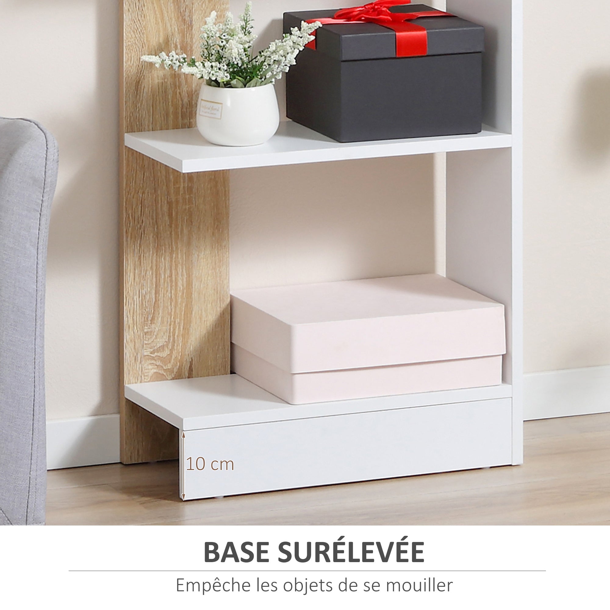 Bücherregal Regal mit 5 offenen Fächern, schlichtes modernes Design, Weiß und Eiche