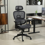 Fauteuil de bureau, chaise de bureau ergonomique en maille avec accoudoirs 3D, dossier inclinable, 66x64x122 cm, noir