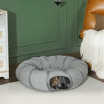 Tunnel pour chat intérieur rond tunnel avec lit et coussin, pliable, avec trous pour balles et judas, Ø 90 x 27 cm gris