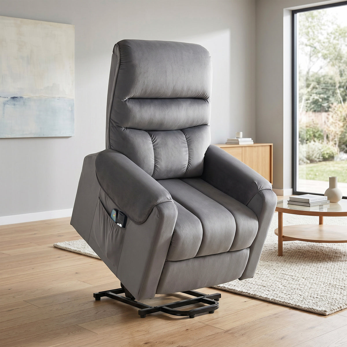 Fauteuil releveur électrique massage vibration et chaleur, fauteuil relax électrique en velours, gris foncé