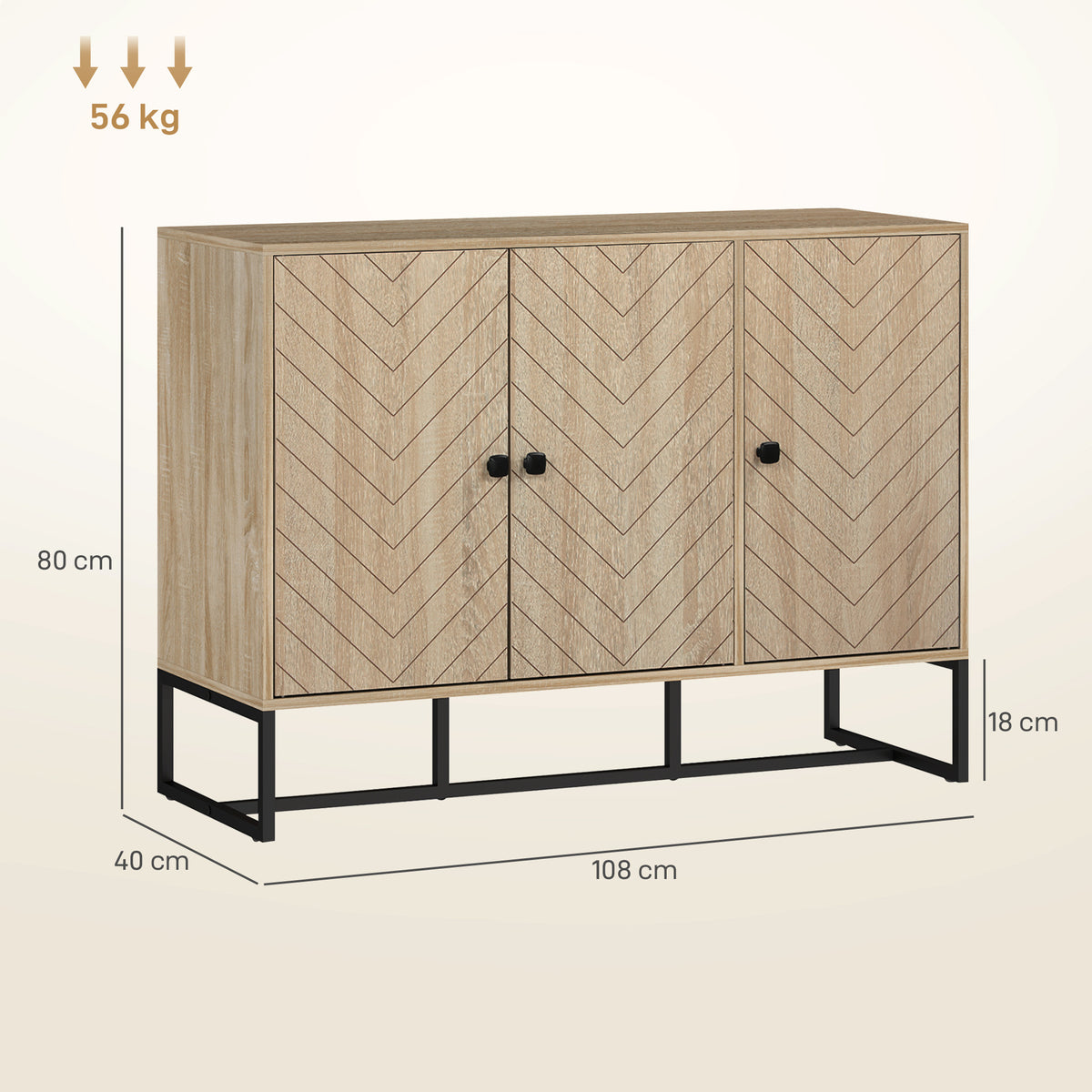 Buffet salon meuble de rangement armoire de cuisine avec placard 2 portes et étagères réglables 108 x 40 x 80 cm, chêne