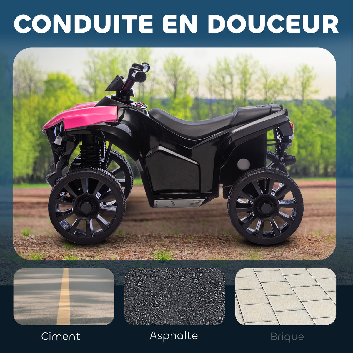 Quad électrique enfant 6V, voiture électrique enfants ATV, musique et phares LED, pour 18 à 56 mois, 70 x 42 x 45 cm, rose