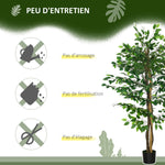 Lot de 2 plantes artificielles ficus hauteur 1,50 m tronc branches liane lichen feuilles grand réalisme pot inclus vert