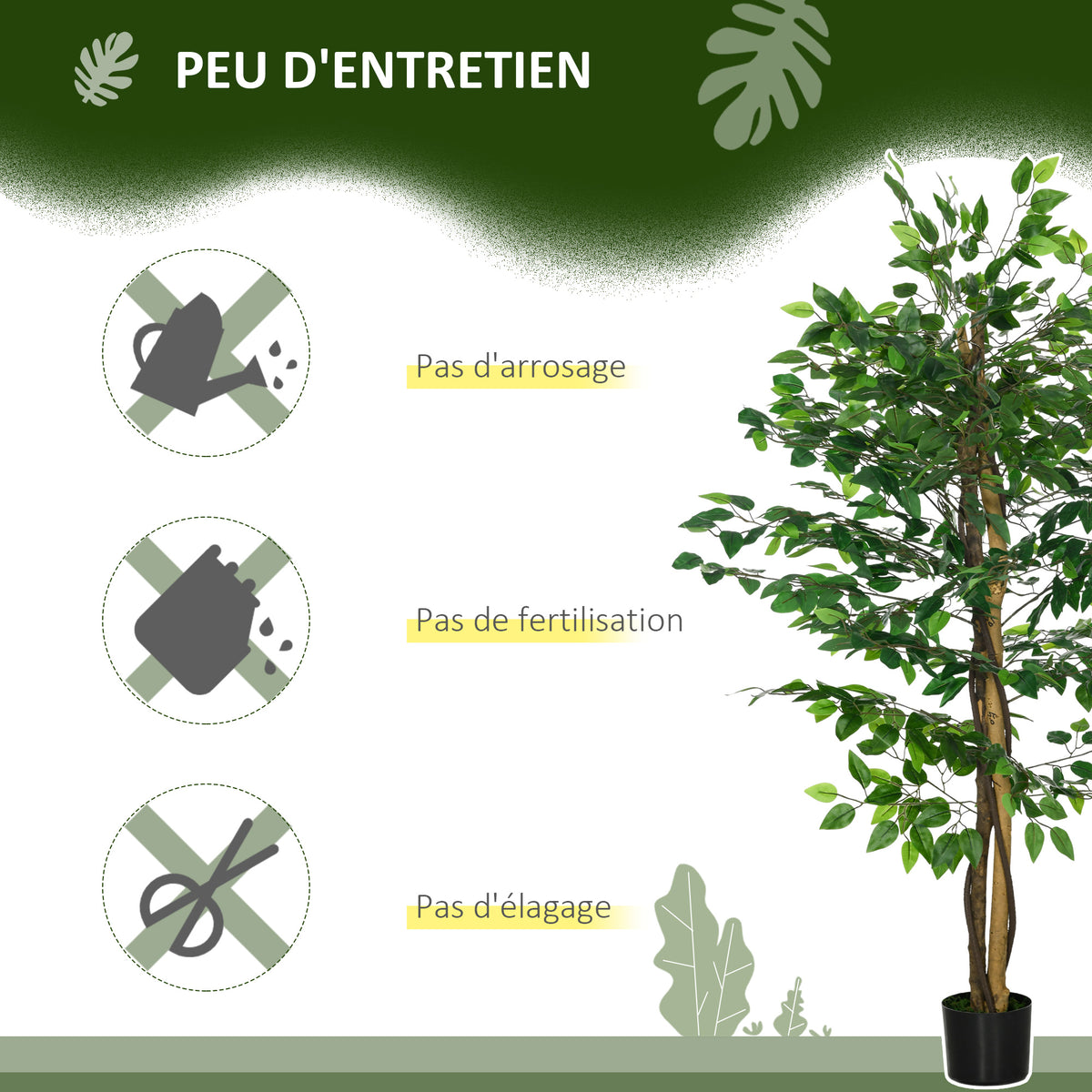 Lot de 2 plantes artificielles ficus hauteur 1,50 m tronc branches liane lichen feuilles grand réalisme pot inclus vert