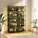Bibliothèque étagère de rangement à 5 niveaux avec éclairage LED 7 couleurs, structure en acier, 60 x 30 x 179 cm, noir