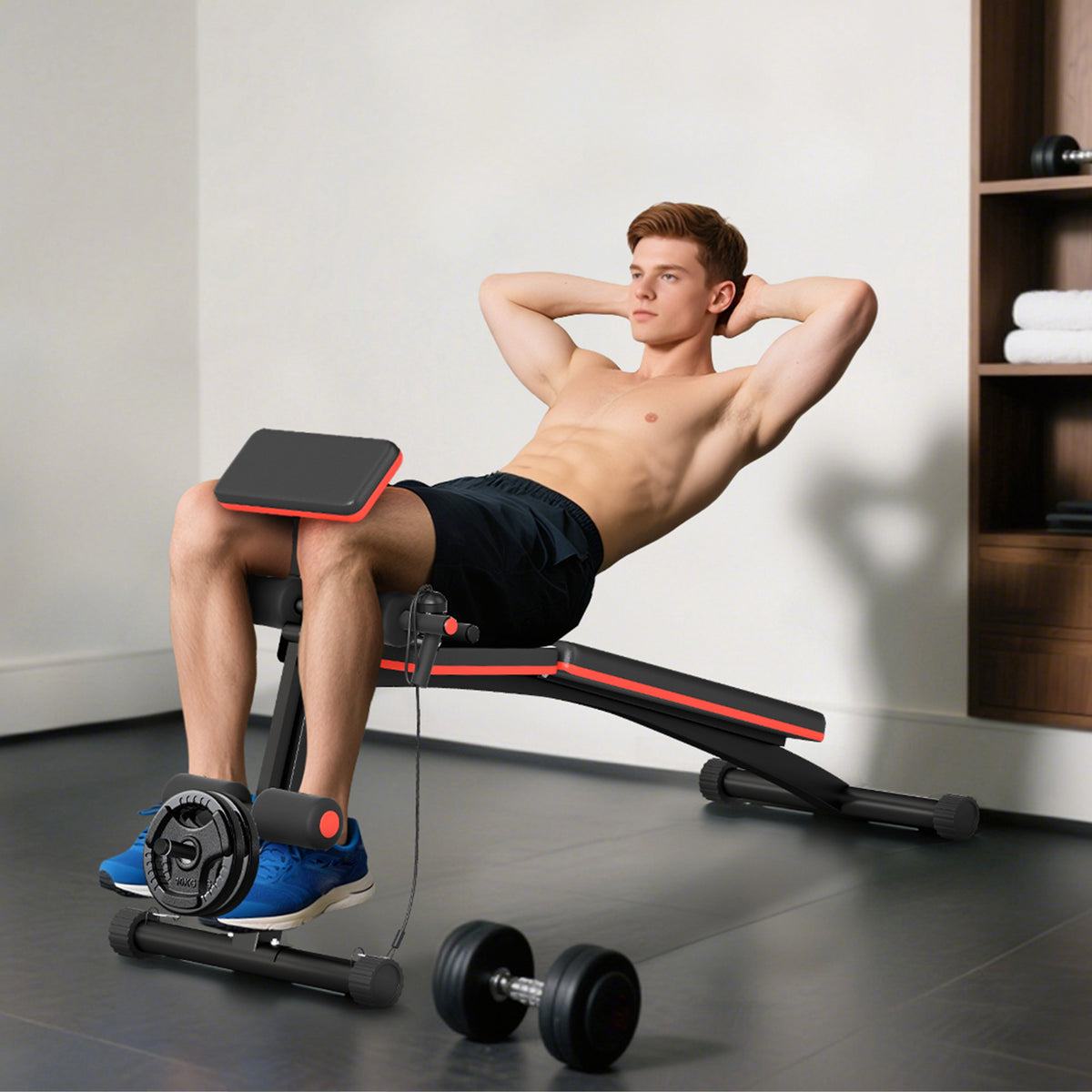 Banc de musculation pliable inclinable, banc réglable pour le développé couché, le curl biceps, la musculation du dos et des abdominaux, avec extenseur des jambes, acier, noir rouge