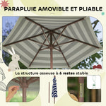 Ensemble salon de jardin extérieur enfant avec coussins et parasol amovible, rayé bleu marine et blanc