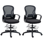 Lot de 2 fauteuils de bureau chaise de bureau assise haute réglable pivotant 360° maille respirante noir