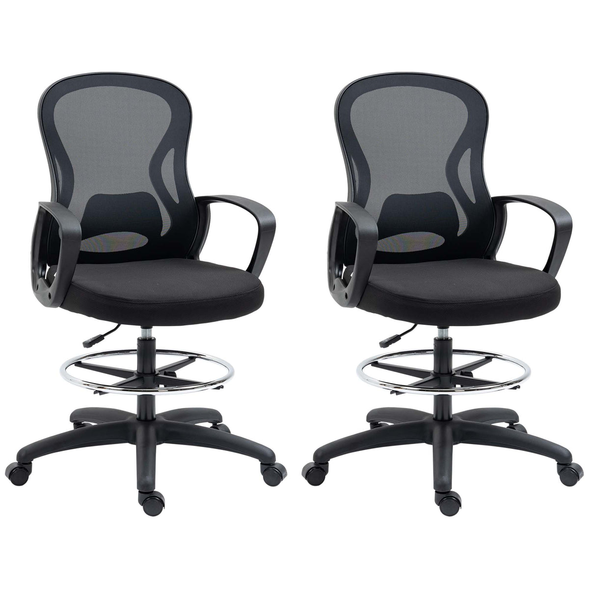 Lot de 2 fauteuils de bureau chaise de bureau assise haute réglable pivotant 360° maille respirante noir