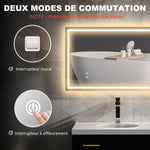 Miroir salle de bain éclairage LED miroir lumineux salle de bain mural interrupteur tactile lumière 3 couleurs 100 x 60 cm