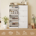 Meuble à chaussures 24 paires, armoire à chaussures avec 4 tiroirs rabattables, étagères réglables, 60x23,5x153cm, blanc