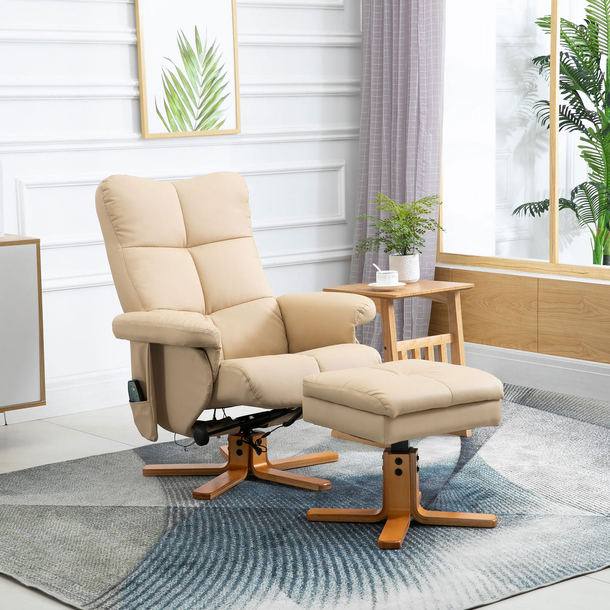 Massage-Relaxsessel mit Hocker, um 360° drehbarer Relaxsessel, neigbare Rückenlehne, 80 x 86 x 99 cm, Creme