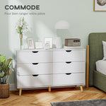 Commode 6 tiroirs meuble de rangement 5 pieds biseautés en bois  120 x 40 x 76 cm blanc