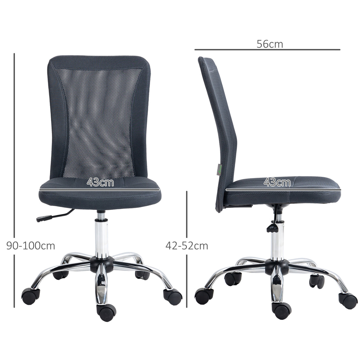 Chaise de bureau ergonomique hauteur réglable piètement chromé pivotant 360° revêtement maille gris foncé