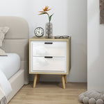 Comodino stretto, tavolino d'appoggio con 2 cassetti silenziosi e gambe in legno massello, 40 x 35 x 50 cm, bianco lucido