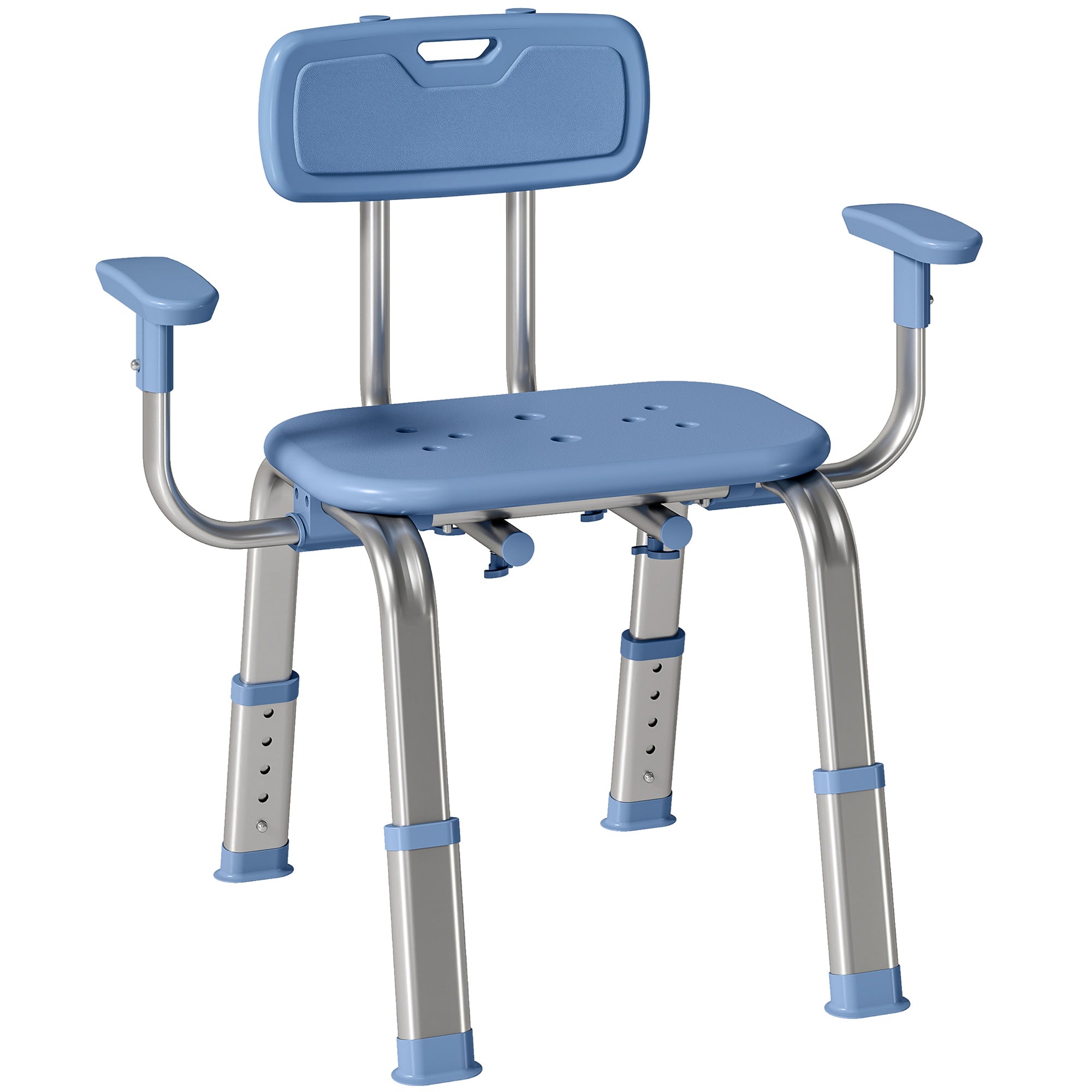 Tabouret de douche chaise de douche ergonomique avec accoudoirs, dossier, hauteur et siège réglables, bleu