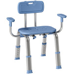 Tabouret de douche chaise de douche ergonomique avec accoudoirs, dossier, hauteur et siège réglables, bleu