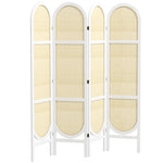 Paravento da interno in legno a 4 pannelli 170 x 160 cm, pieghevole e portatile, motivo intrecciato a mano, bianco