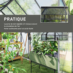 Serre de jardin en polycarbonate 4,8 m²avec fondation, lucarne réglable, porte coulissante 1,9x2,53x1,99m transparent