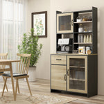 Armoire de cuisine buffet haut avec 1 tiroir 3 placards étagères 2 portes vitrées 90 x 39 x 177 cm noir naturel