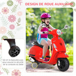 Vespa Scooter Moto électrique Enfants 6 V dim. 102L x 51l x 76H cm Musique MP3 Port USB klaxon Phare feu AR Rouge