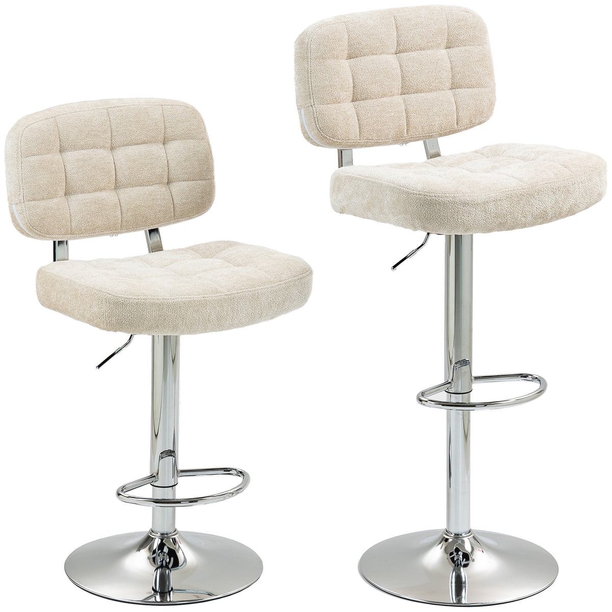 Lot de 2 tabourets de bar avec dossier, hauteur réglable et repose-pieds, cadre en acier, charge 120 Kg, beige