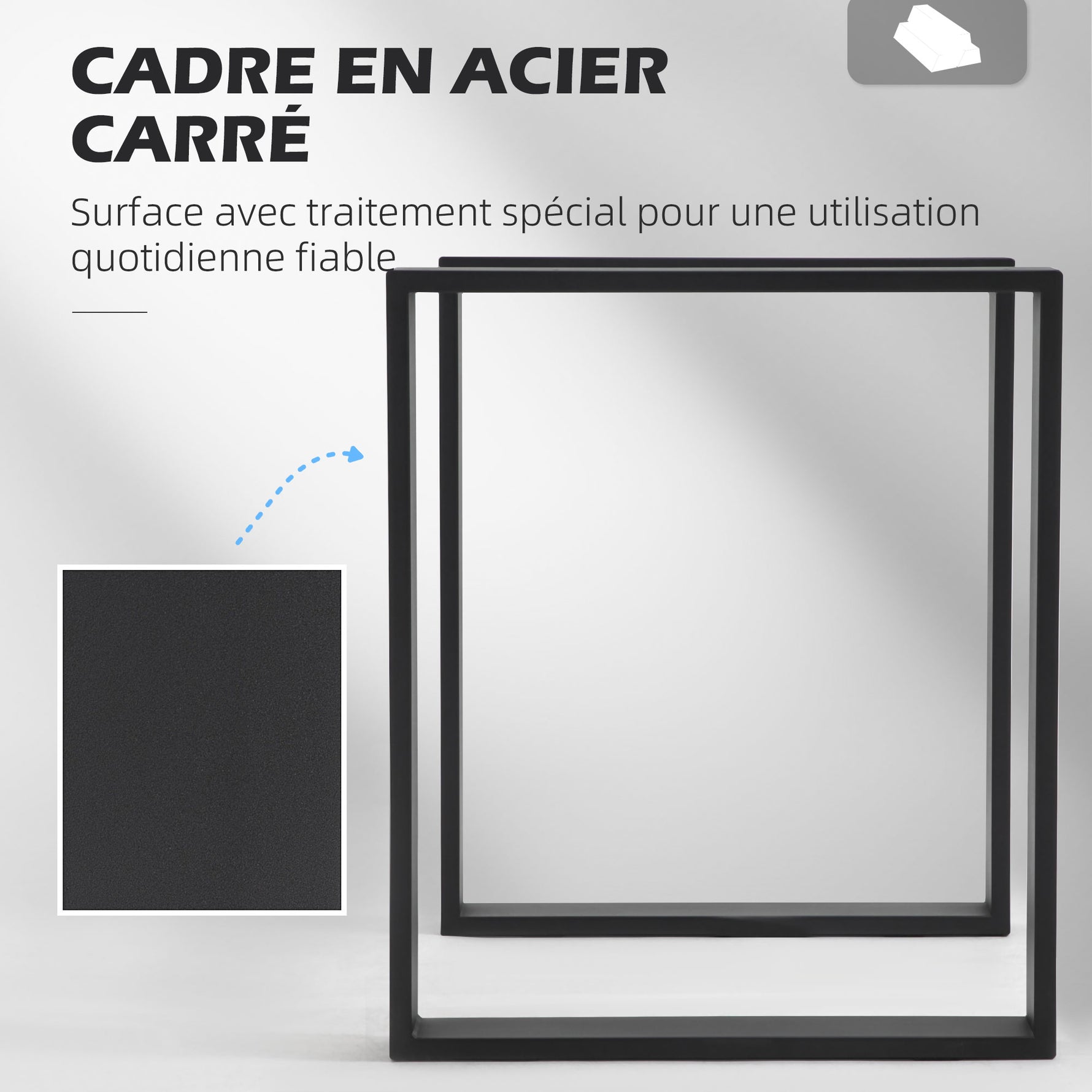 Lot de 2 pieds rectangulaires en acier noir pour table - hauteur 72 cm - design contemporain